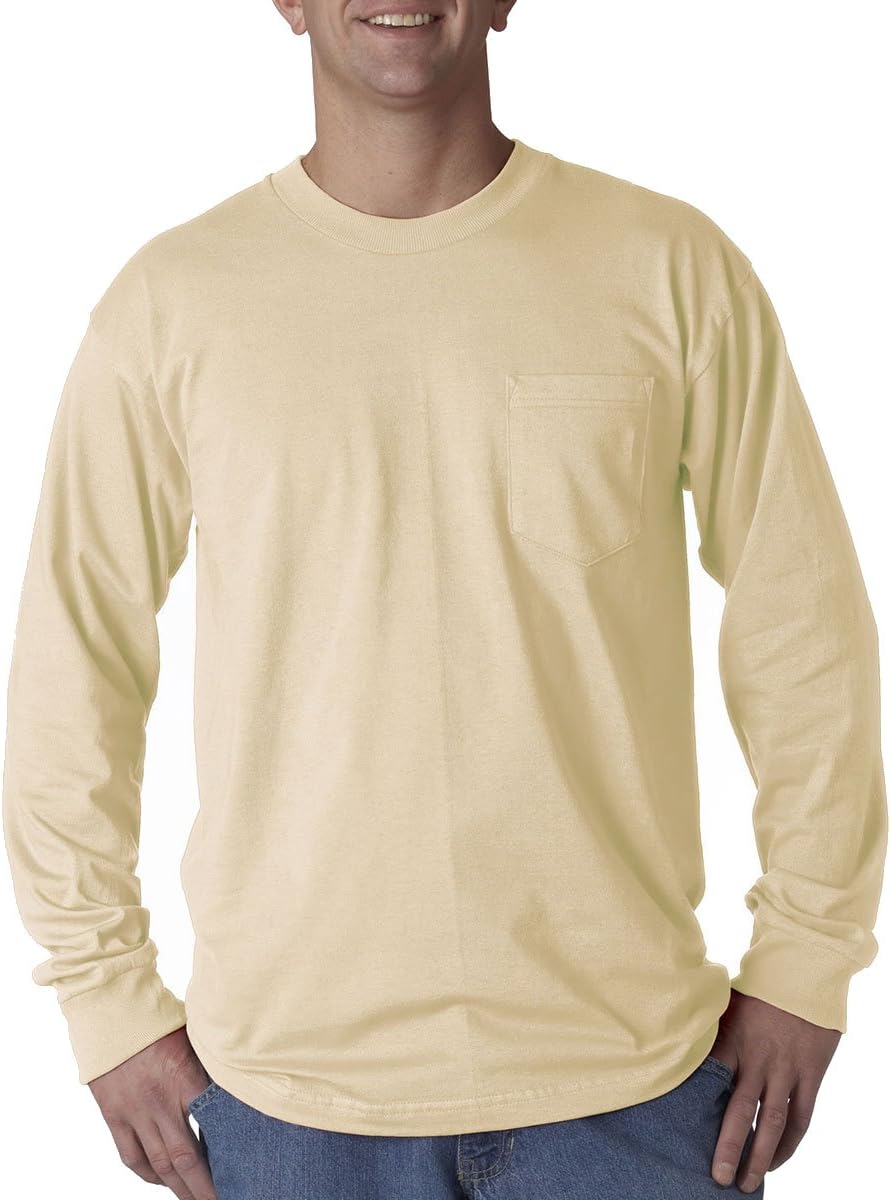 Bayside Apparel mens Long-Sleeve Tee with Pocket(BA8100)-RED-3XL - As Pictured