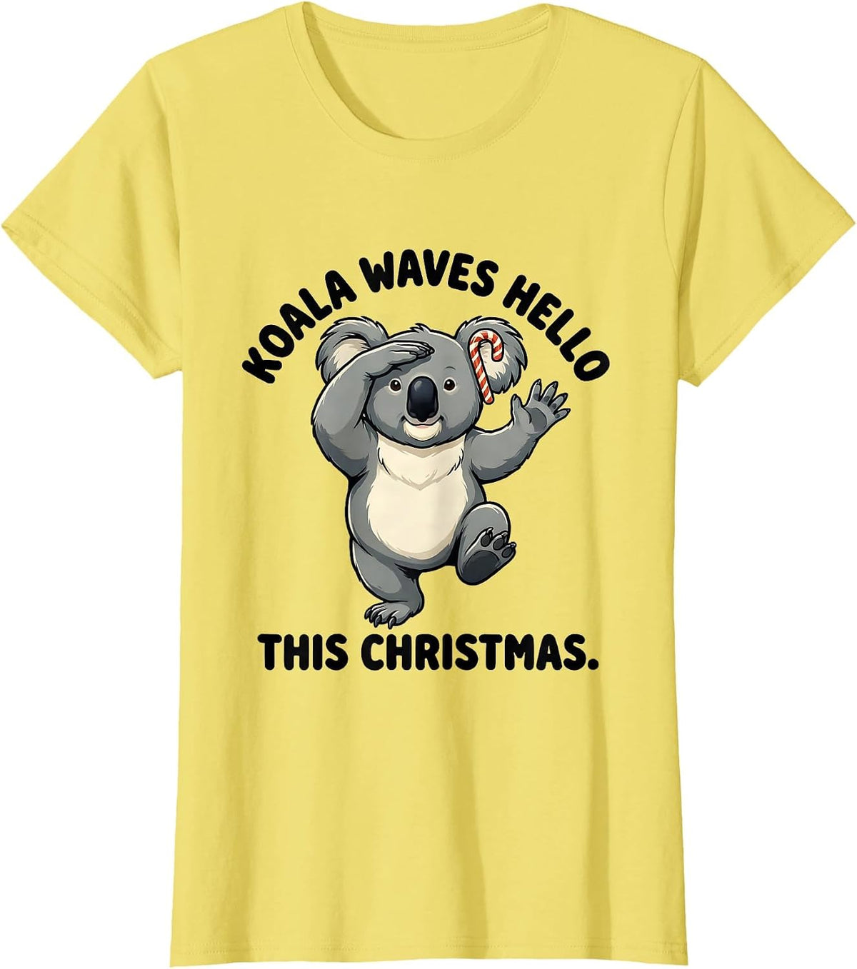 Koala Waves Hello This Christmas Cute Koala Lover Holiday T-Shirt - Lemon Yellow