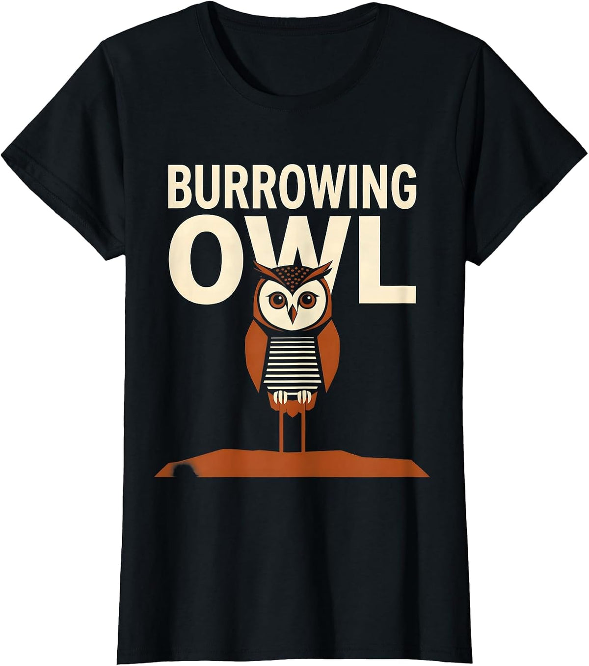 Women's Burrowing Owl Whimsical Nature Lover Vintage Typography T-Shirt - Black