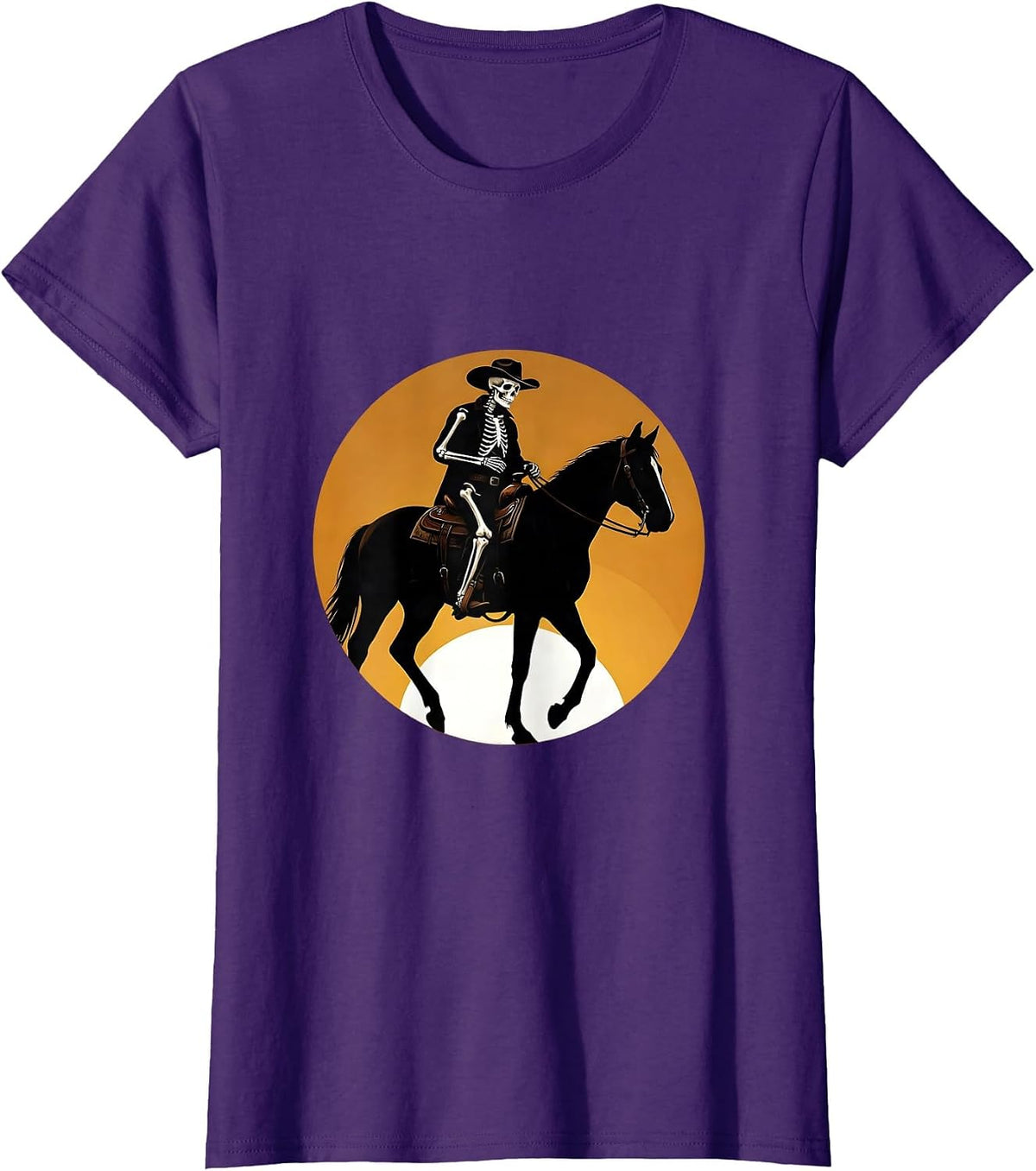 Women's Skeleton Cowboy Riding Into the Sunset T-Shirt - Purple