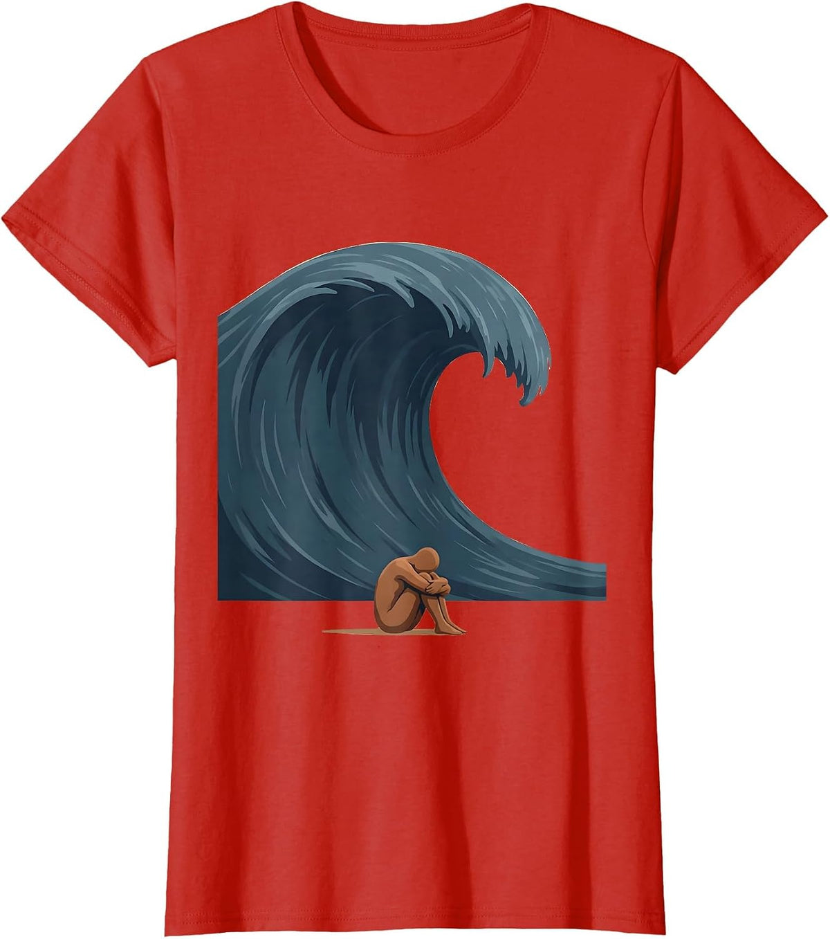 Weighted Anxiety Tidal Wave Overwhelm Graphic T-Shirt - Red