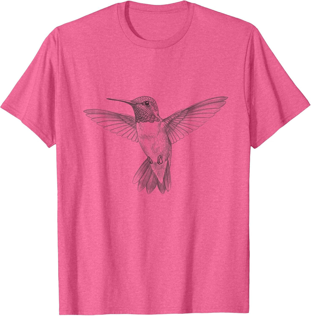 Vintage Hummingbird Drawing Art Design T-Shirt - Pink Heather