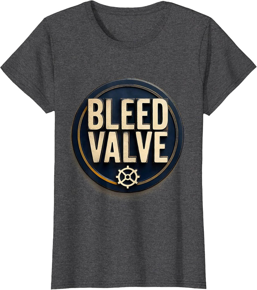 Women's Bleed Valve Wood Type Letterpress Funny Plumber Pipefitter T-Shirt - Dark Heather Grey