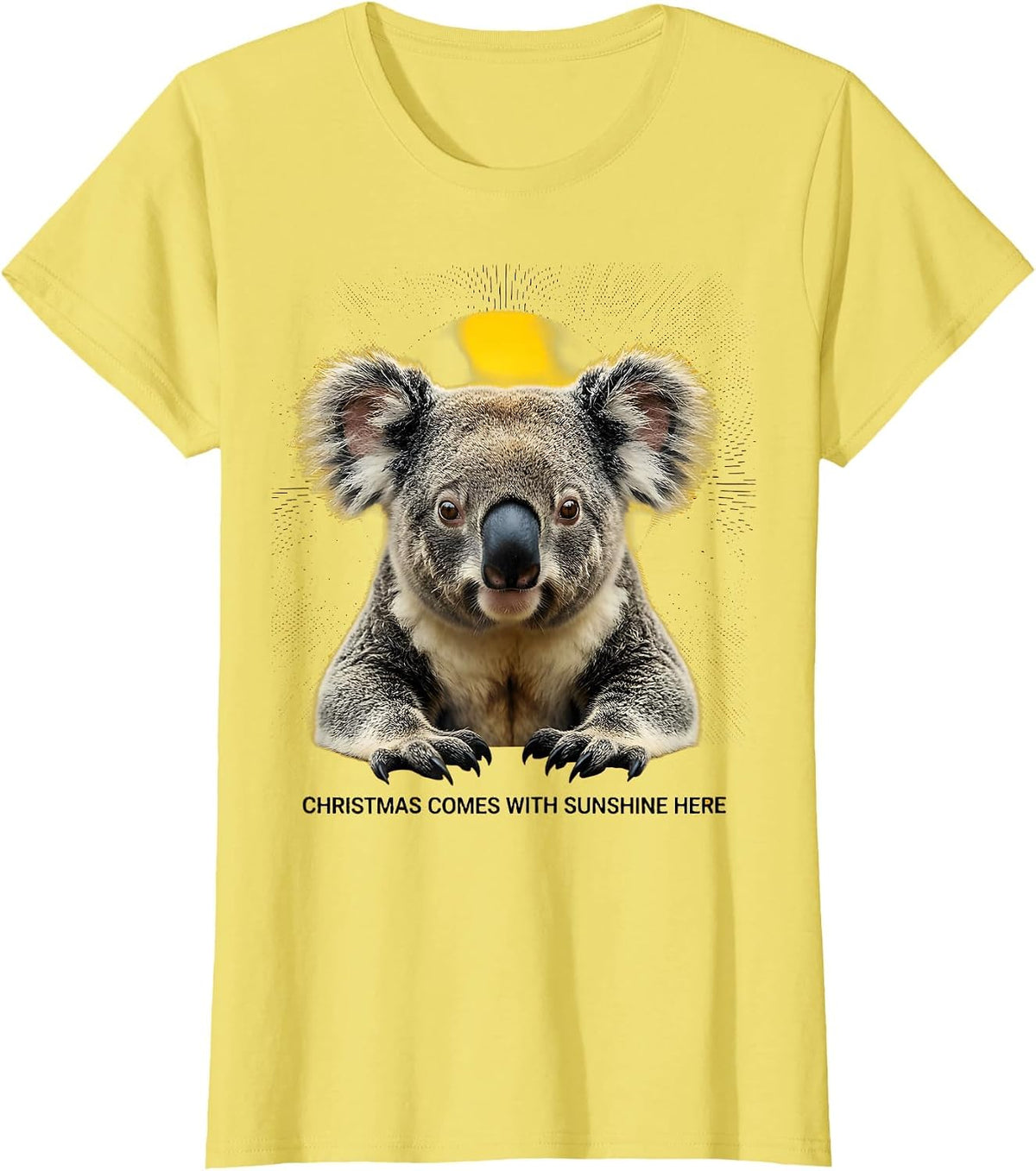 Women's Christmas Comes With Sunshine Here Funny Koala Lover T-Shirt - Lemon Yellow