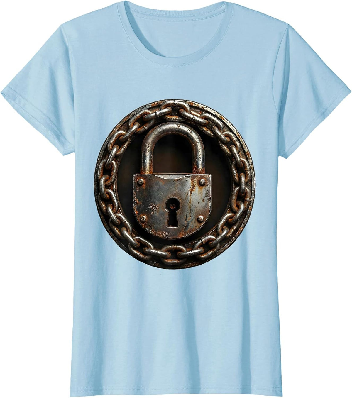 Heavy Padlock Wrapped in Chain Graphic T-Shirt - Baby Blue