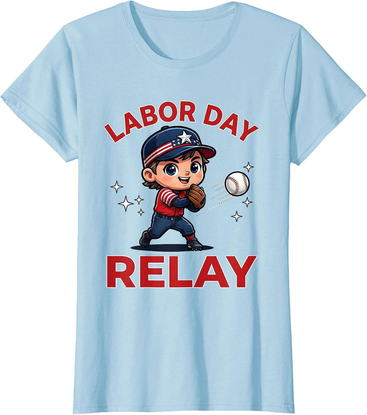 LABOR DAY RELAY Funny Baseball Player Holiday T-Shirt - Baby Blue