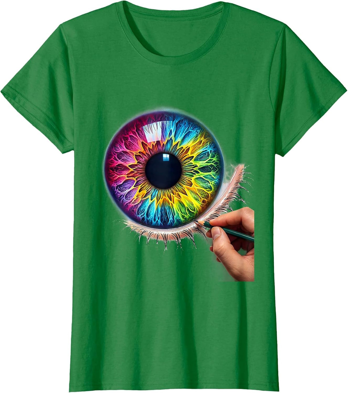 Women's Art Teacher Hand Sketching Eye Pencil Drawing T-Shirt - Kelly Green
