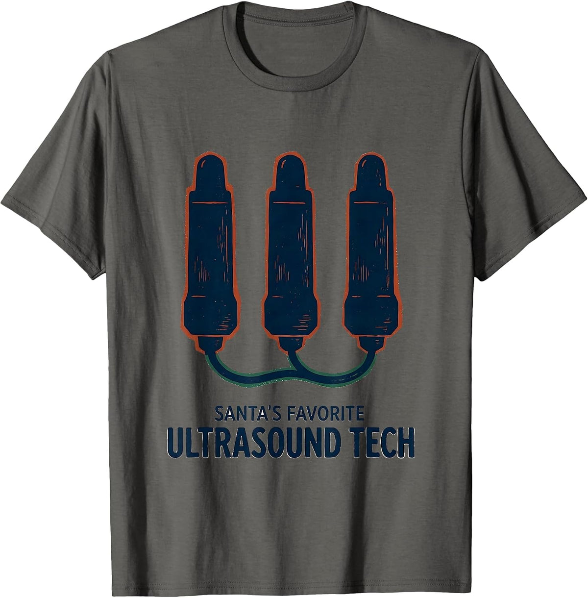 Men's Santa's Favorite Ultrasound Tech Funny Medical Tech T-Shirt - Asphalt Grey