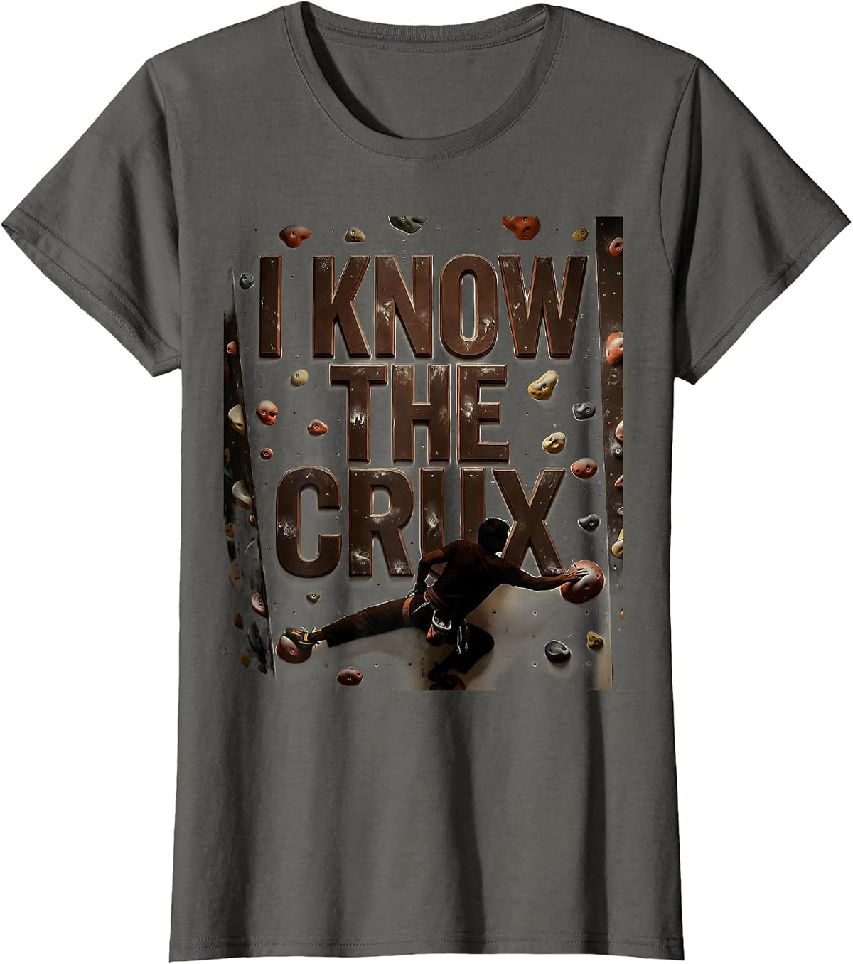 Women's I Know The Crux Vintage Rock Climbing Bouldering Humor T-Shirt - Asphalt Grey