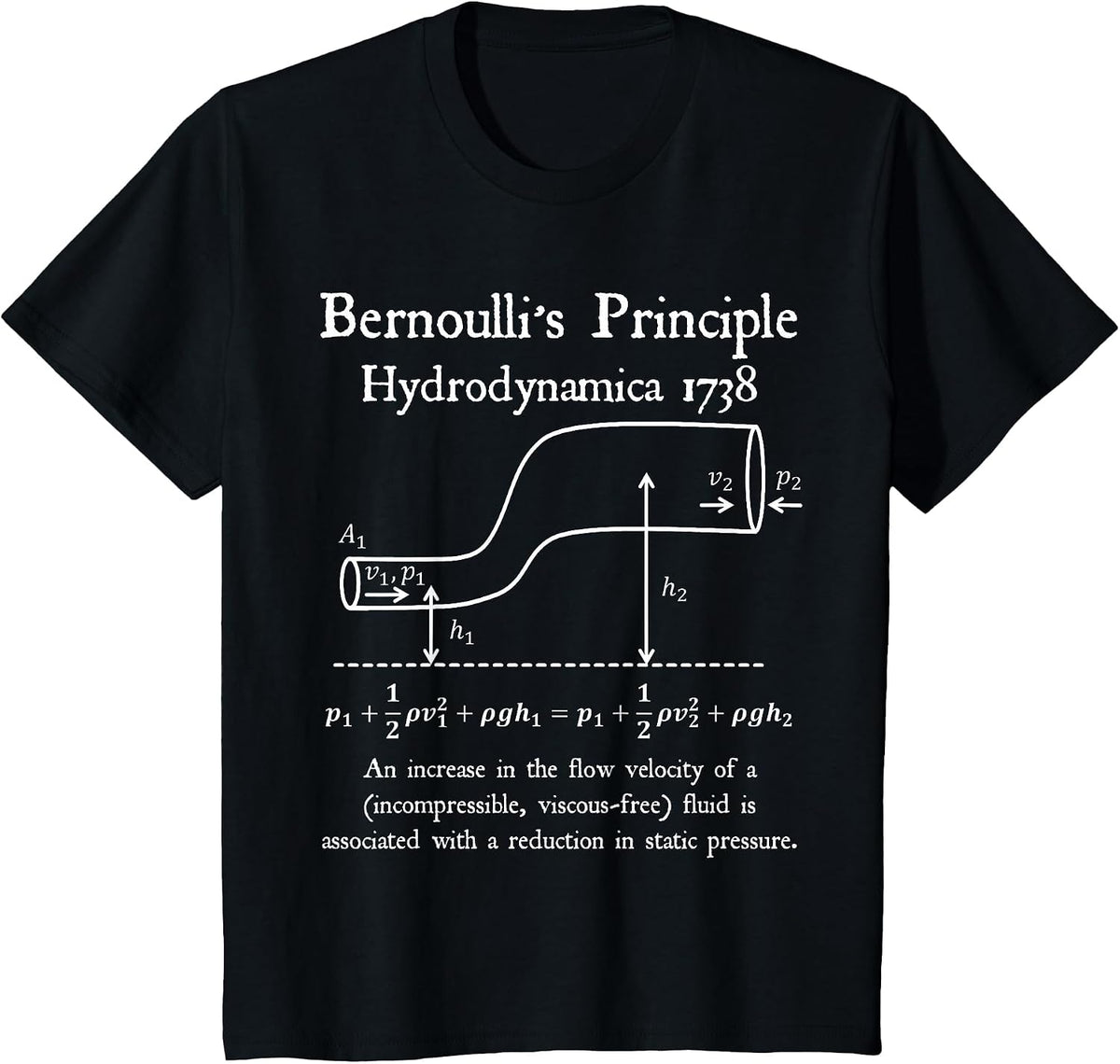 Nerdy Vintage Bernoulli's Principle Physics Math Teacher T-Shirt - Black