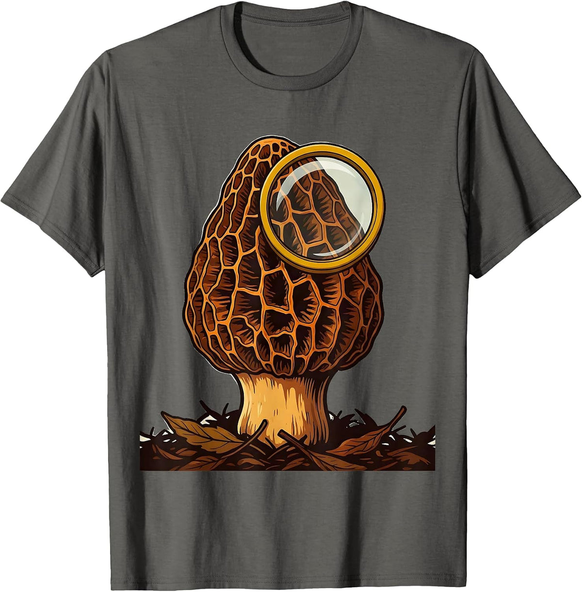 Morel Mushroom Retro 70s Forager Gift T-Shirt - Asphalt Grey