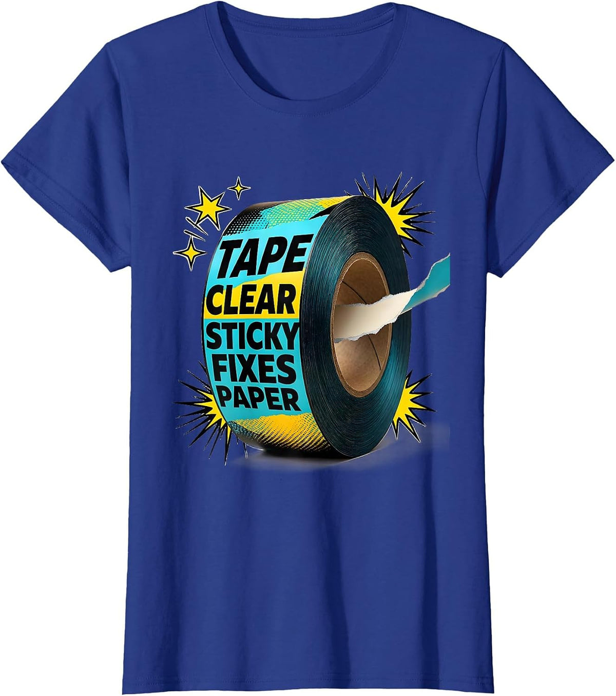 Women's Tape Clear Sticky Fixes Paper Pop Art Teacher Halloween T-Shirt - Royal Blue