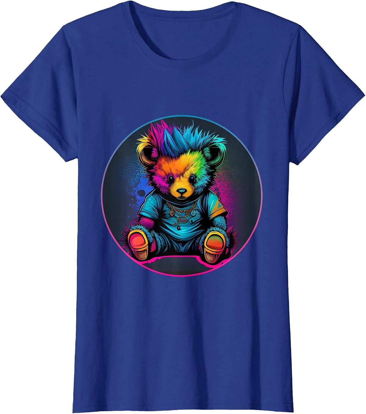 Trippy Punk Rock Rave Dance Electronic Music Party Bear T-Shirt - Royal Blue