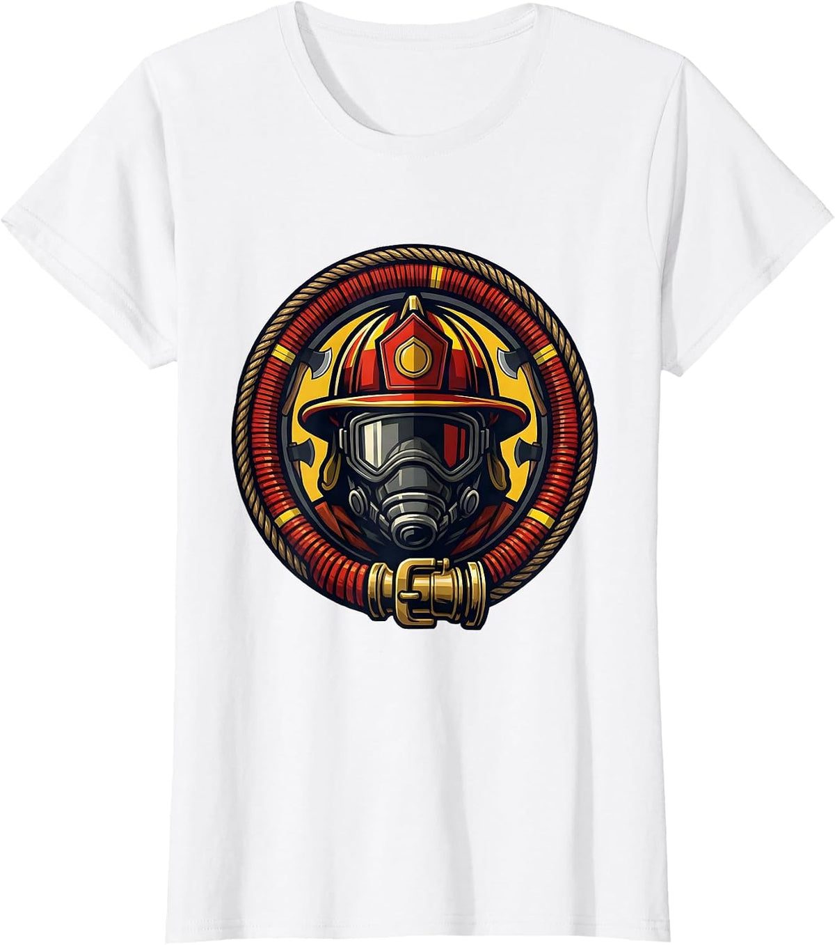 Women's Firefighter Fire Hose Coiled Badge Graphic T-Shirt - White