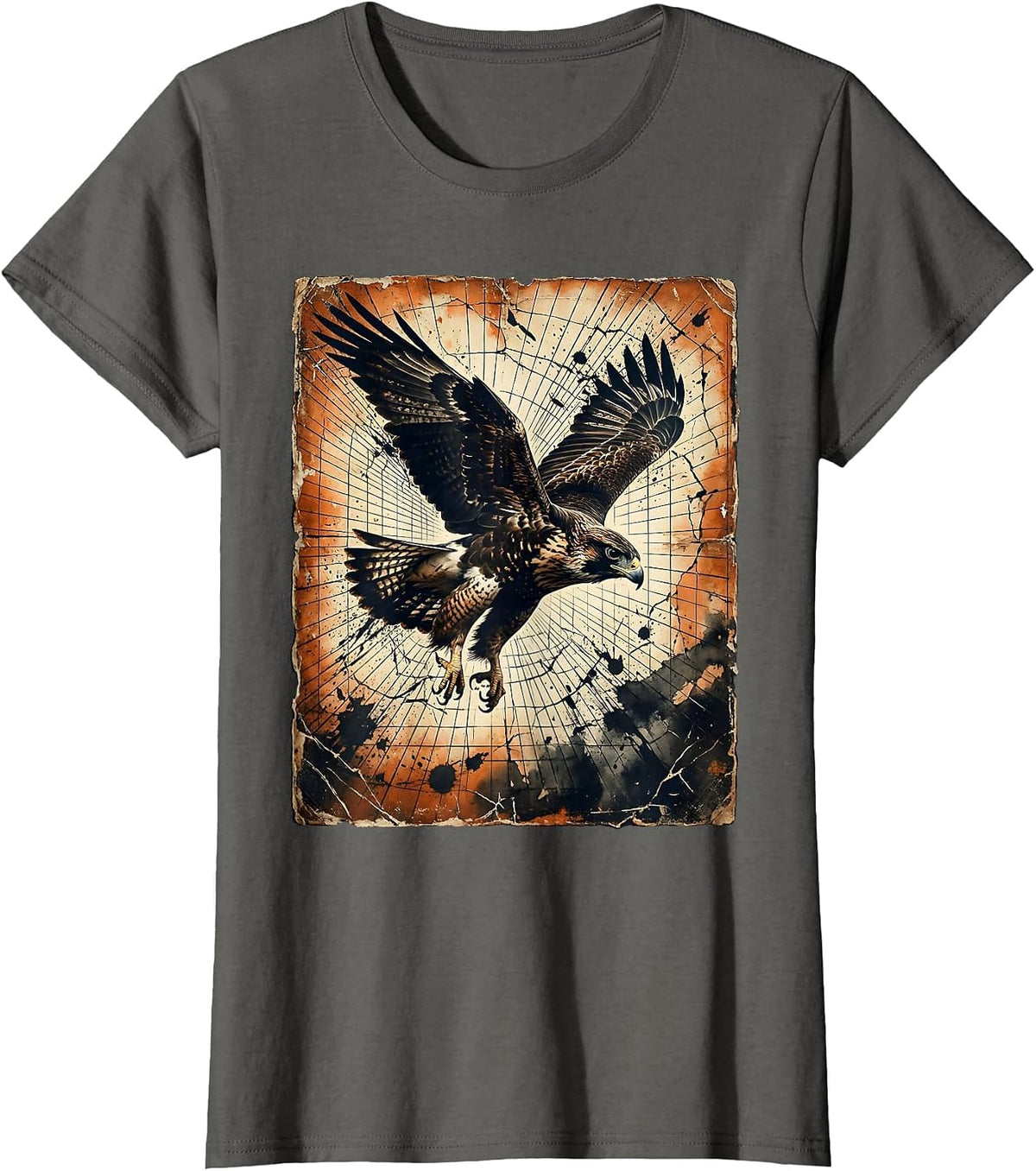 Women's Retro Falcon Dive Geometric Laser Grid 80s T-Shirt - Asphalt Grey