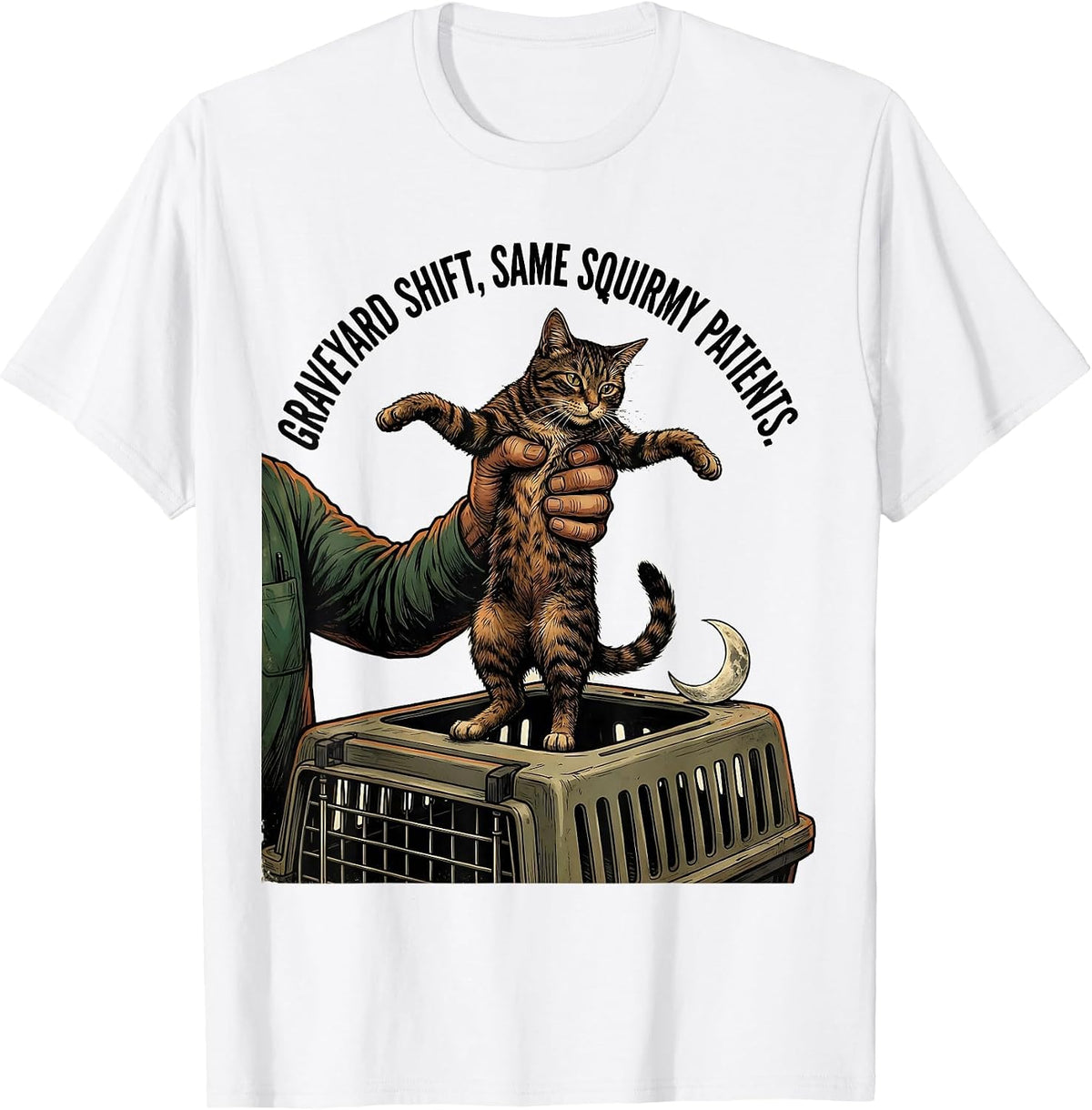 Men's Graveyard Shift Same Squirmy Patients Vintage Vet Tech Humor T-Shirt - White