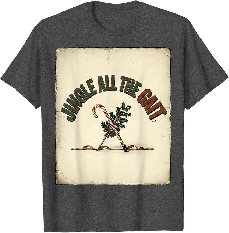 Men's Jingle All The Gait Vintage Funny Physical Therapy Christmas T-Shirt - Dark Heather Grey