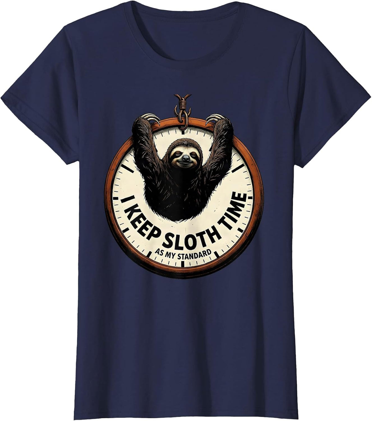 Women's I Keep Sloth Time As My Standard Funny Sloth Lover Animal T-Shirt - Navy Blue