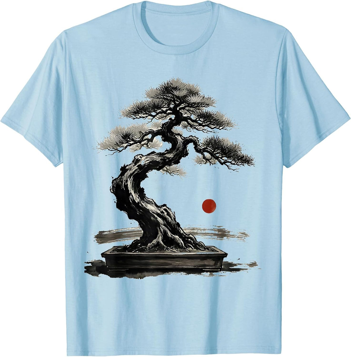 Men's Japanese Bonsai Tree on Wooden Pedestal Design T-Shirt - Baby Blue