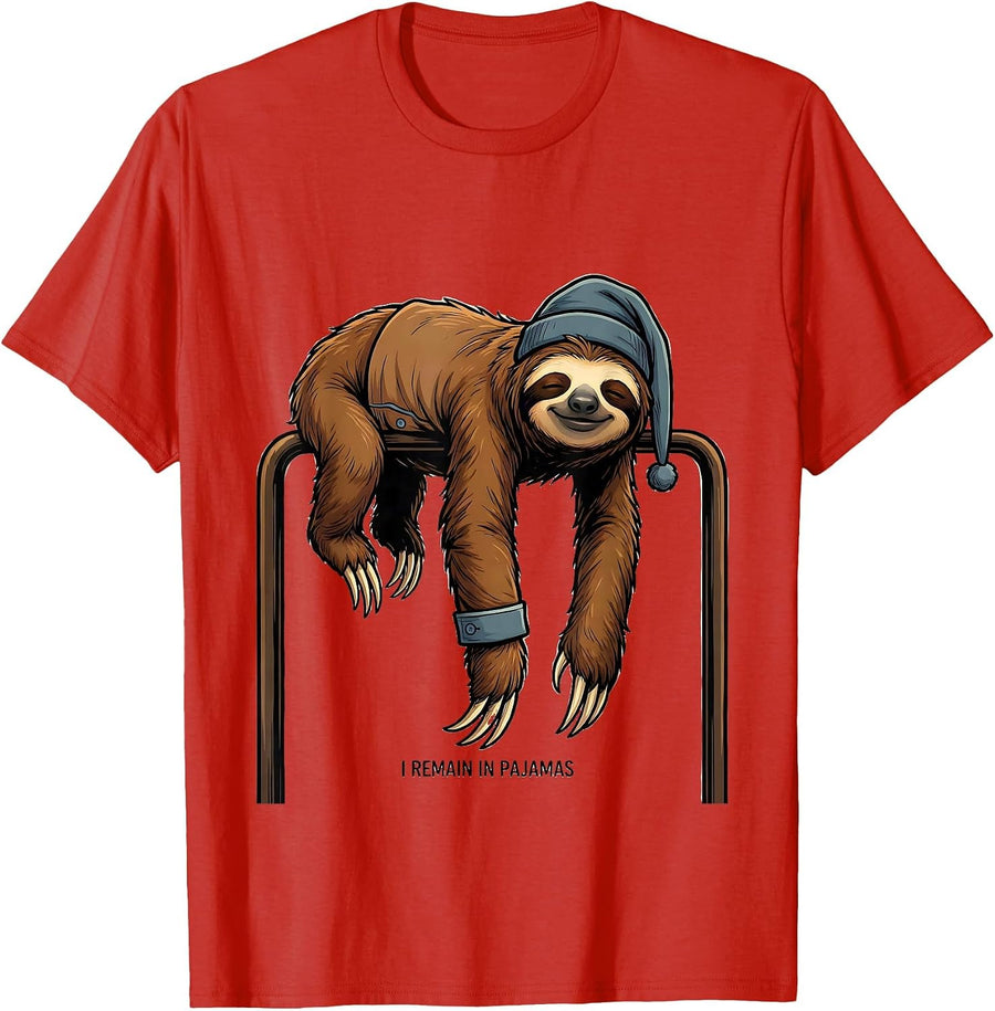 Men's I Remain In Pajamas Funny Sloth Lover Sleepwear Humor T-Shirt - Red