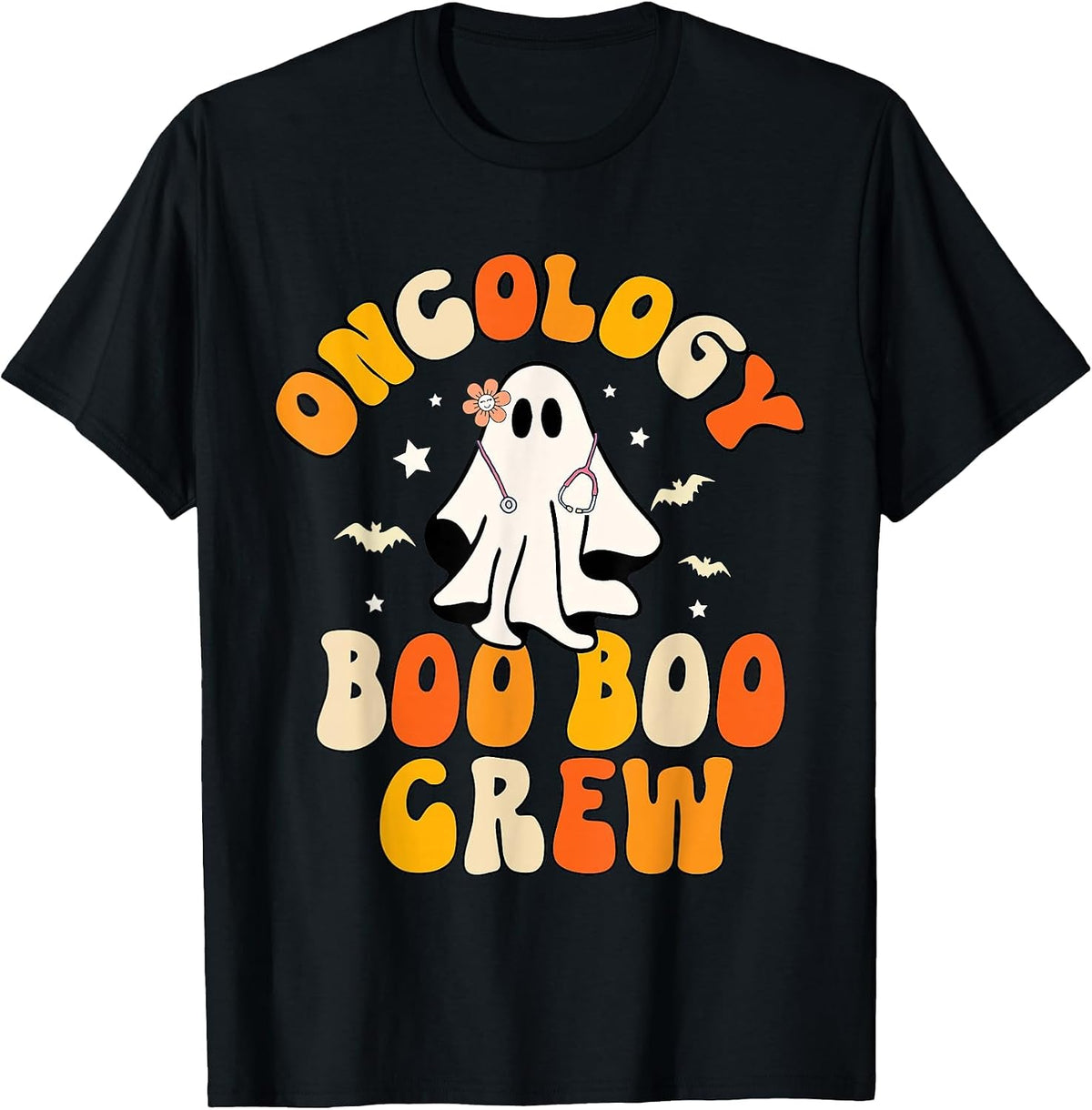Groovy Oncology Nurse Boo Boo Crew Ghost Nursing Halloween T-Shirt - Black