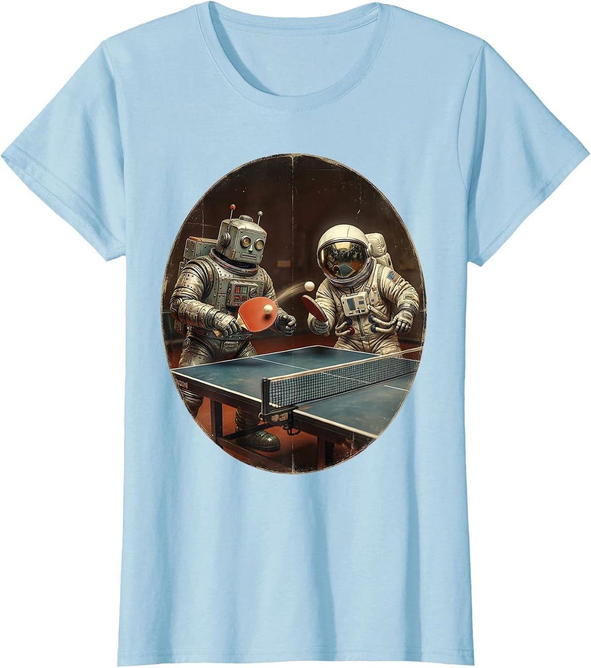 Robot and Astronaut Ping Pong Graphic T-Shirt - Baby Blue