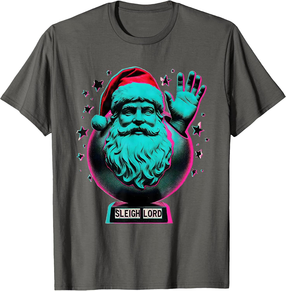 Men's Sleigh Lord Risograph Heavy Metal Rock Santa Christmas Humor T-Shirt - Asphalt Grey