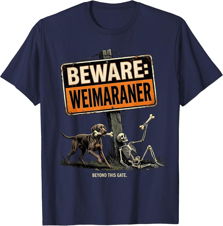 Beware: Weimaraner Beyond This Gate Funny Dog Mom Halloween T-Shirt - Navy Blue