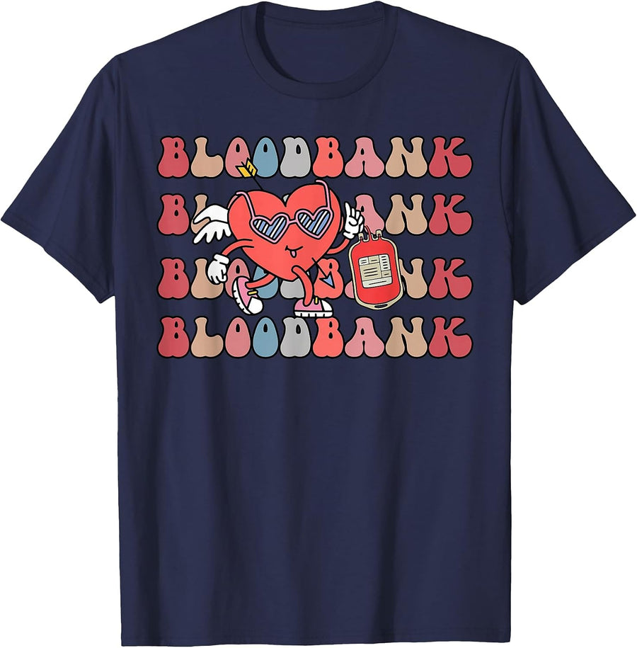 Retro Blood Bank Valentines Medical Lab Science Laboratory T-Shirt - Navy Blue