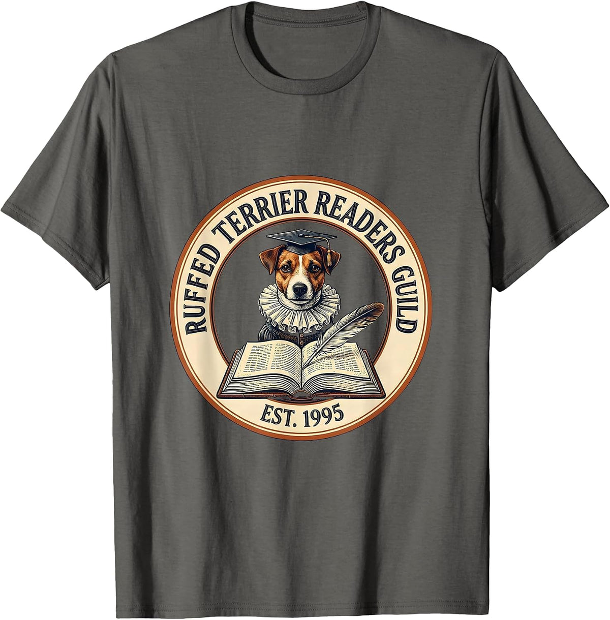 Ruffed Terrier Readers Guild Est 1995 Vintage Book Lover Dog T-Shirt - Asphalt Grey