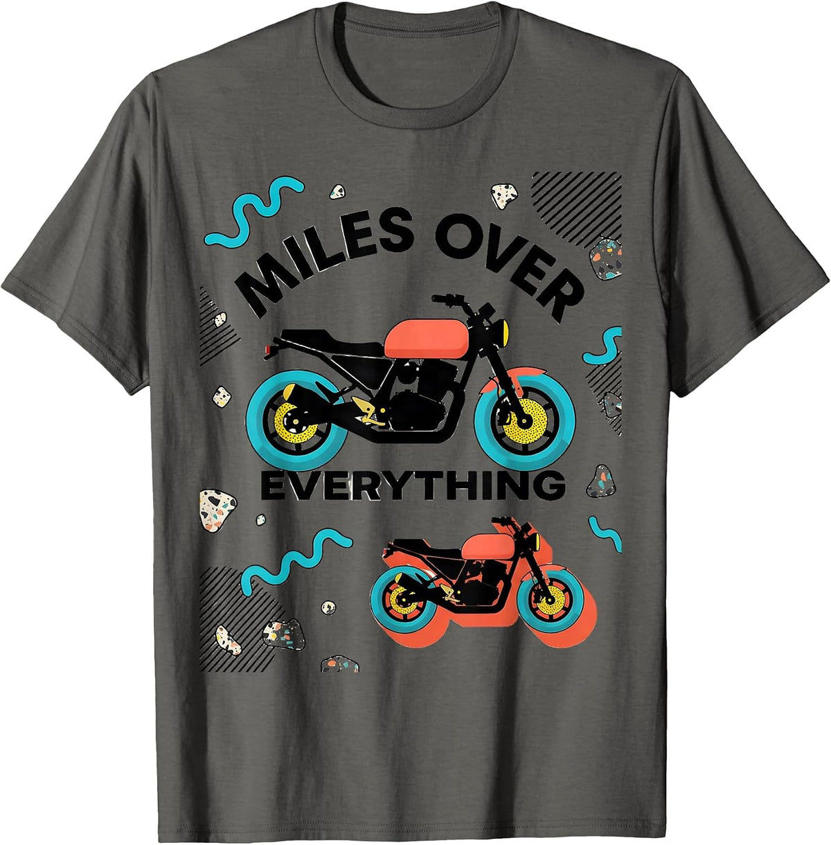 Men's Miles Over Everything Motorcycle Rider Design T-Shirt - Asphalt Grey