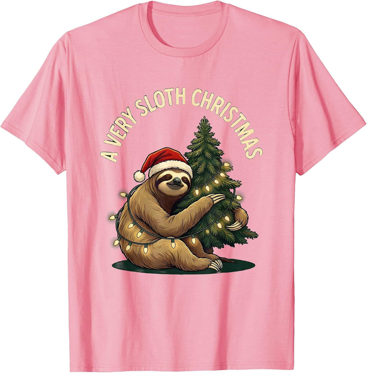 Men's A Very Sloth Christmas Funny Sloth Lover Holiday Pajama Gift T-Shirt - Pink