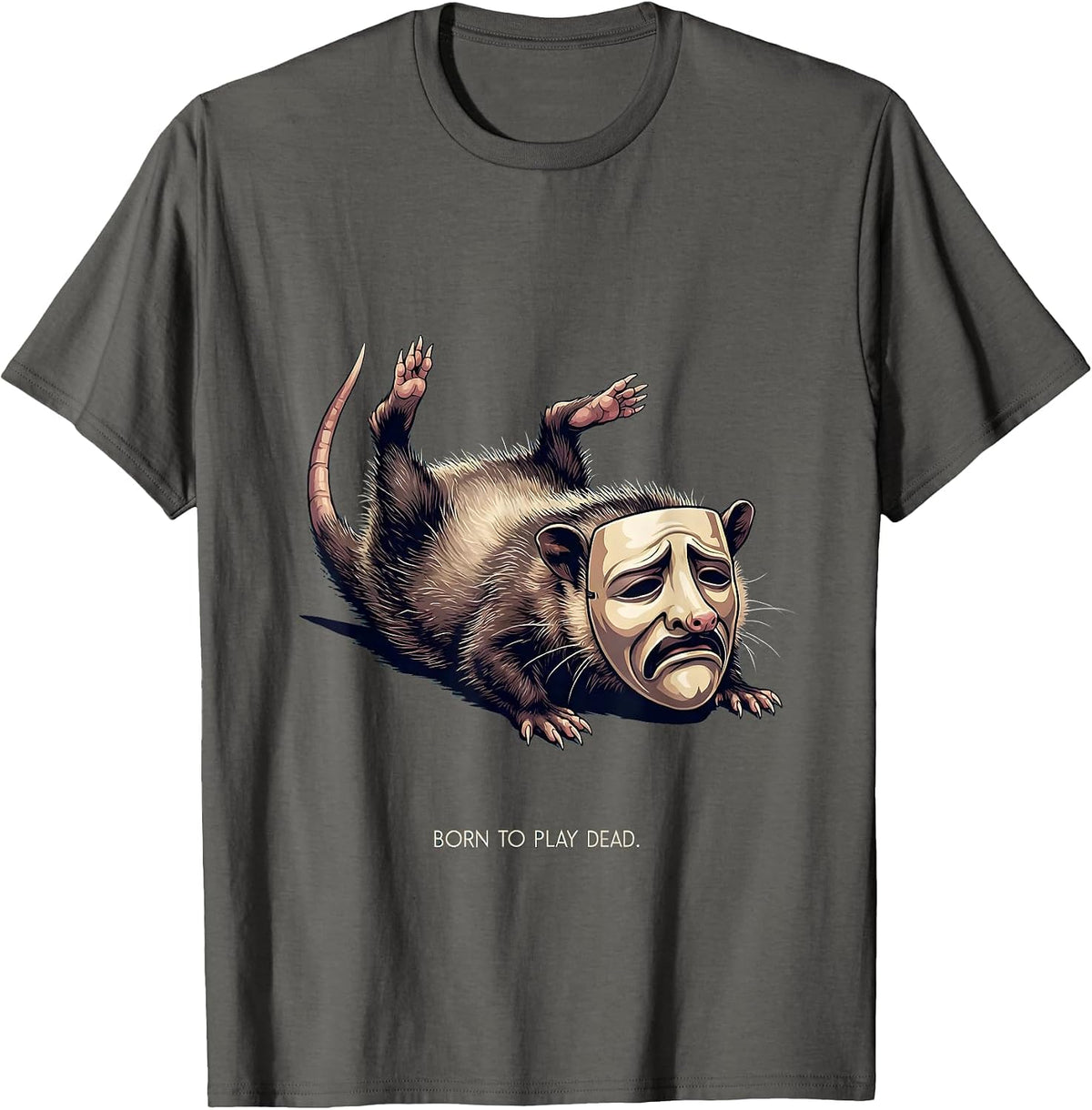 Men's Born to Play Dead Funny Opossum Design T-Shirt - Asphalt Grey