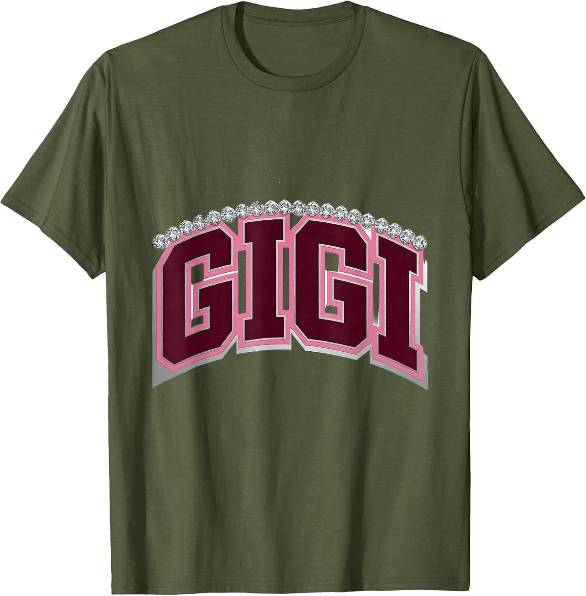GIGI Sparkle Varsity Monogram Initial Gift T-Shirt - Olive Green