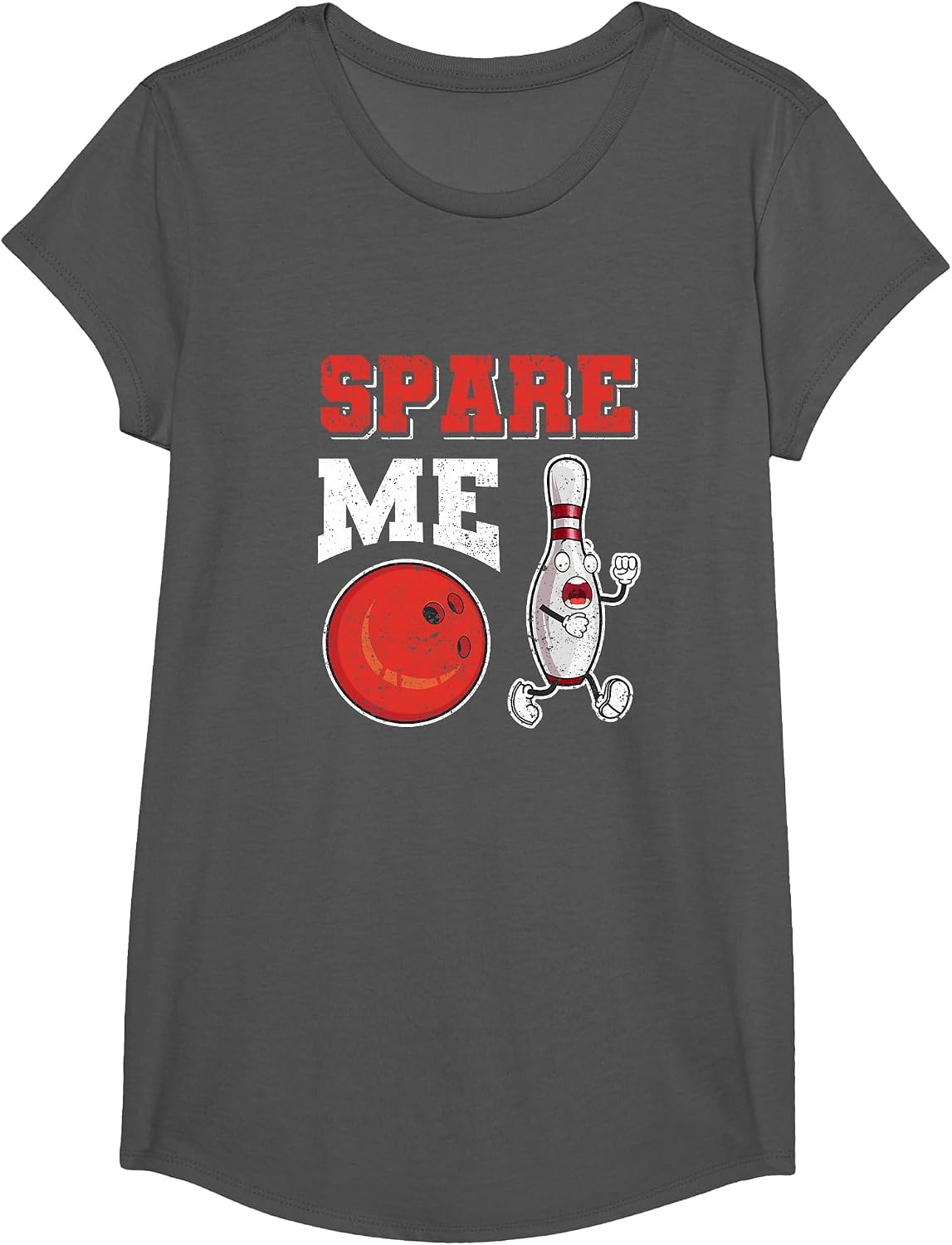 Funny Pin Strike Lovers Bowler Team Sport Spare Me Bowling T-Shirt - Girls Asphalt Grey