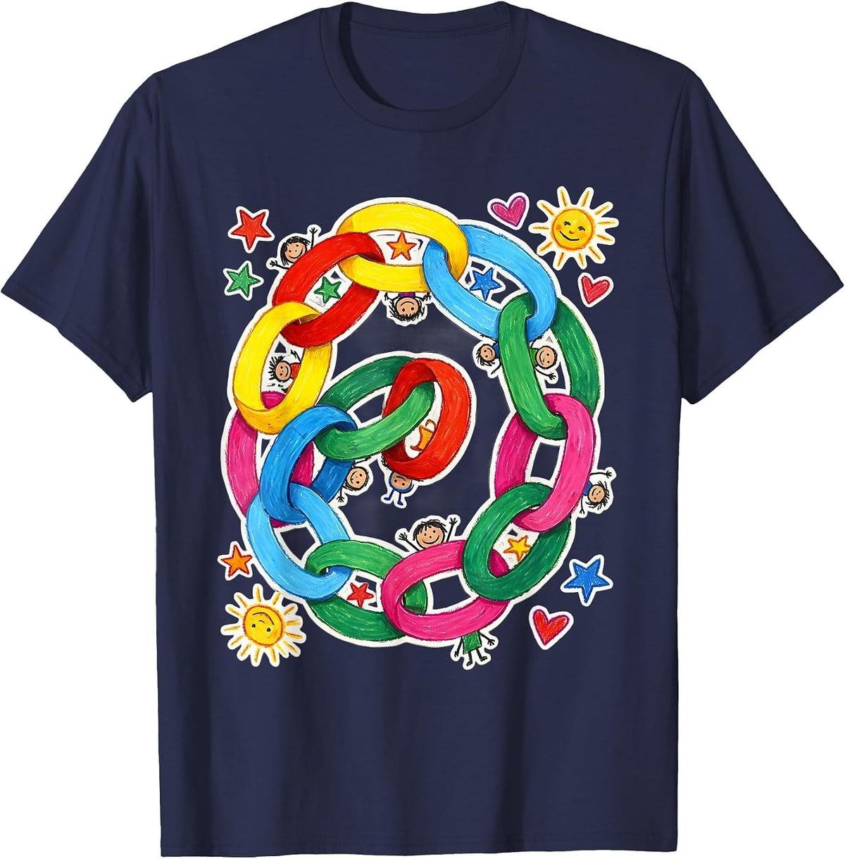 Men's Kindergarten Teacher Infinite Paper Chain Art T-Shirt - Navy Blue