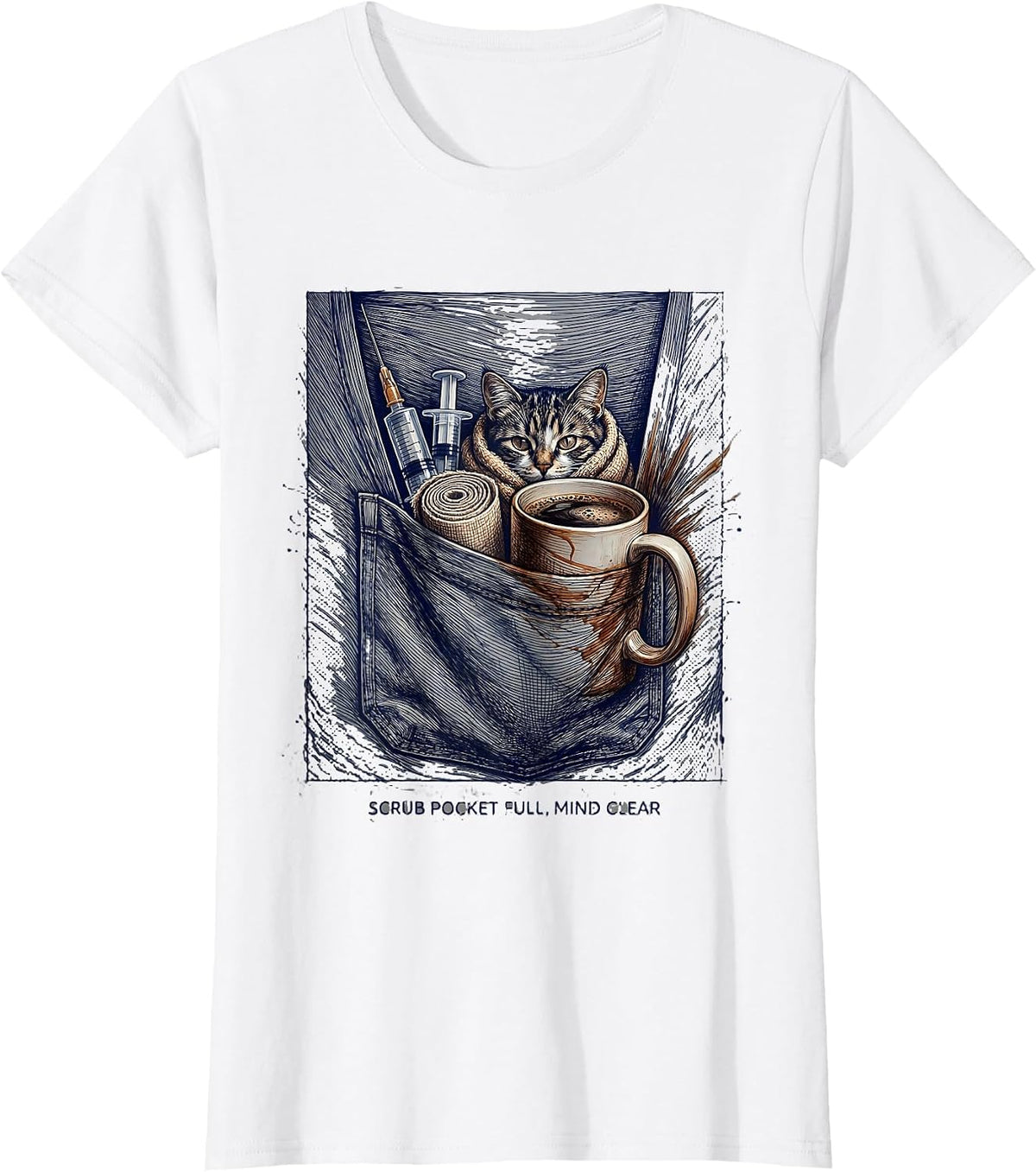 Scrub Pocket Full, Mind Clear Veterinary Technician Pet T-Shirt - White