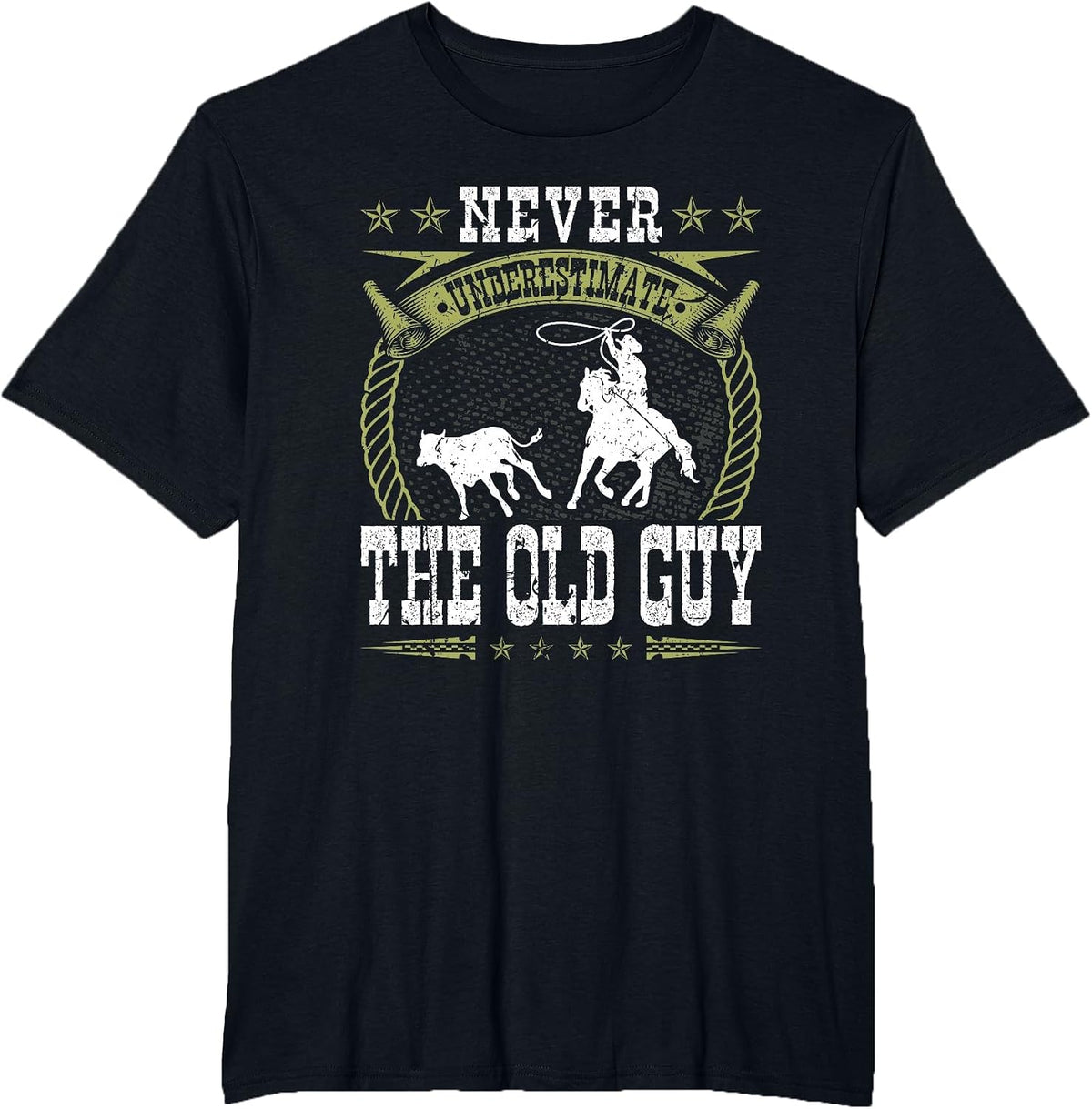 Breakaway Roping Old Guy Cowboy Rodeo Men Calf Roping T-Shirt - Black