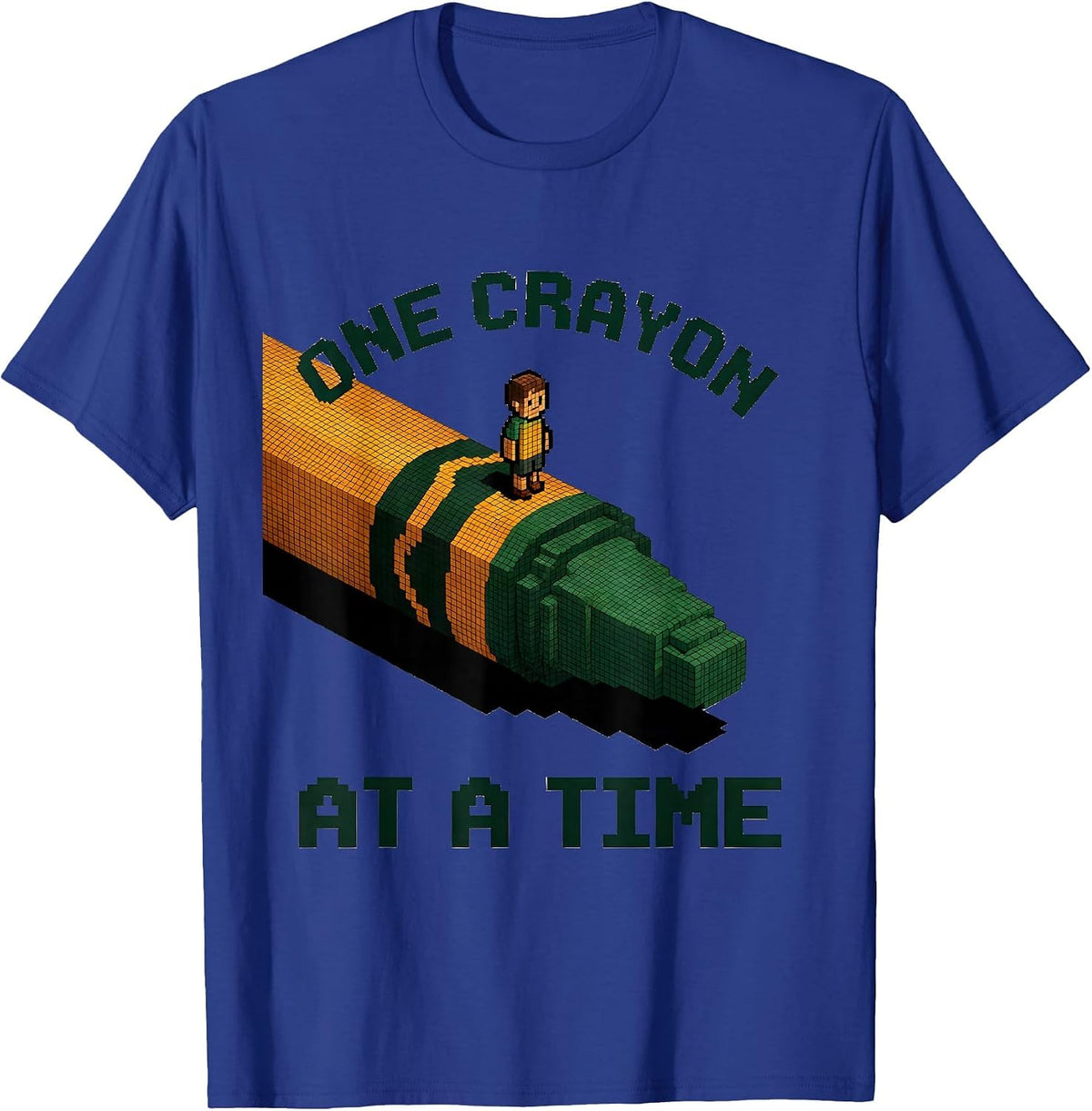 One Crayon At A Time Pixel Art Teacher Back To School T-Shirt - Royal Blue