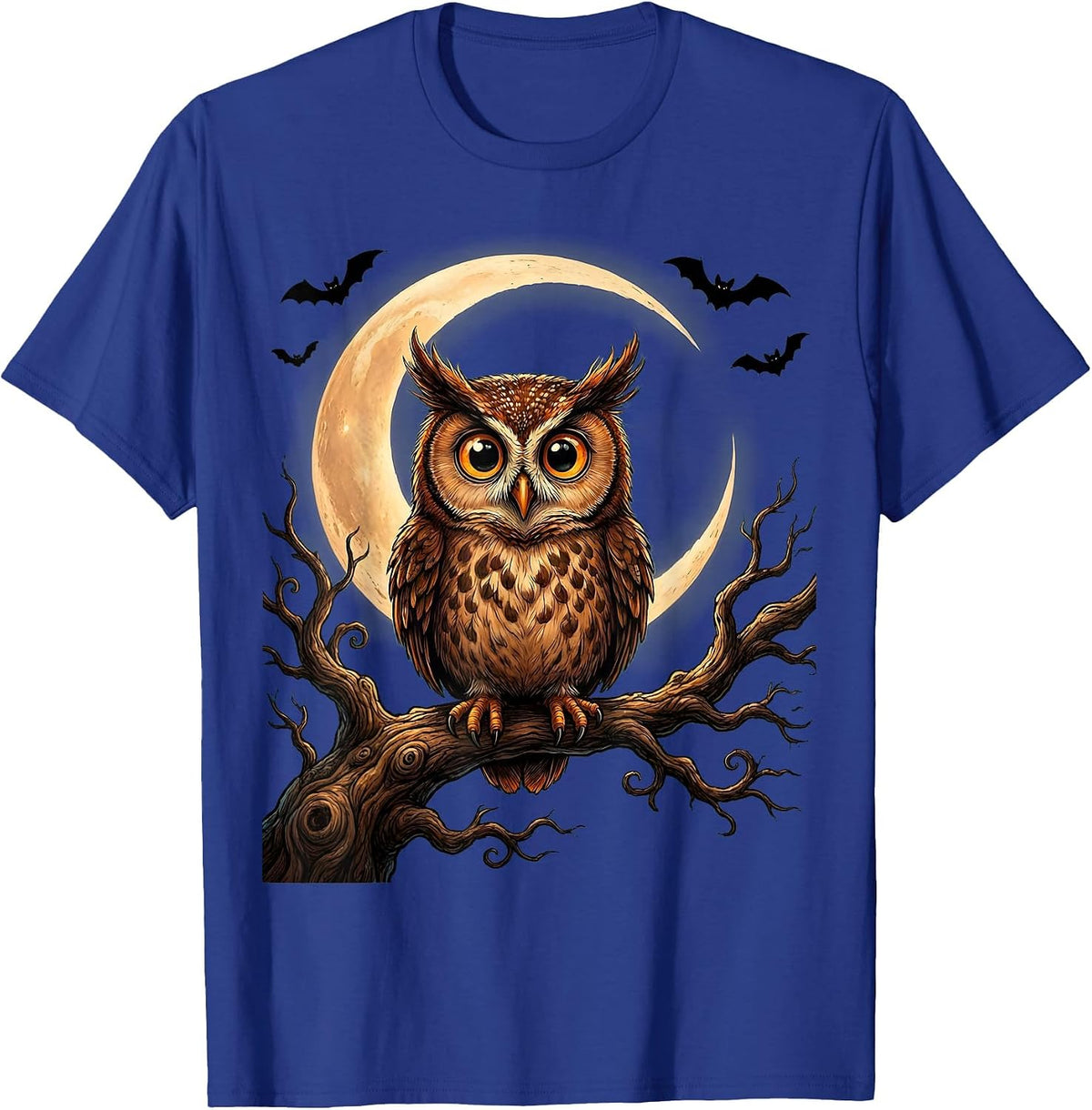 Men's Kids Halloween Owl on Spooky Tree Branch T-Shirt - Royal Blue