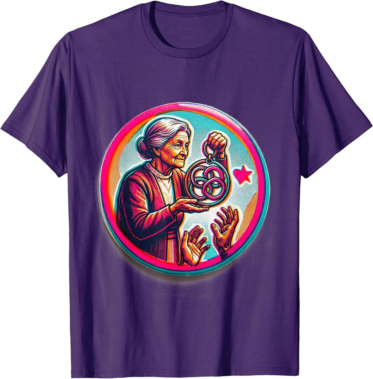 Men's Gigi Grandma Family Name Medallion Risograph Badge T-Shirt - Purple