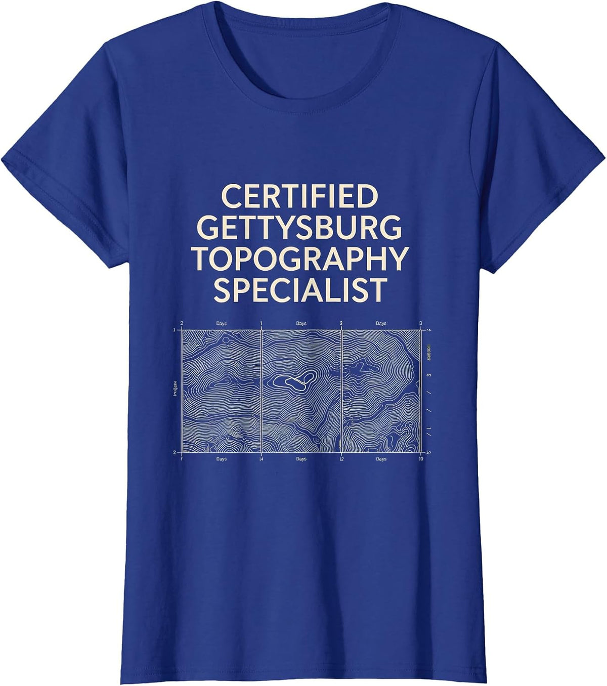 Women's Certified Gettysburg Topography Specialist History Teacher T-Shirt - Royal Blue