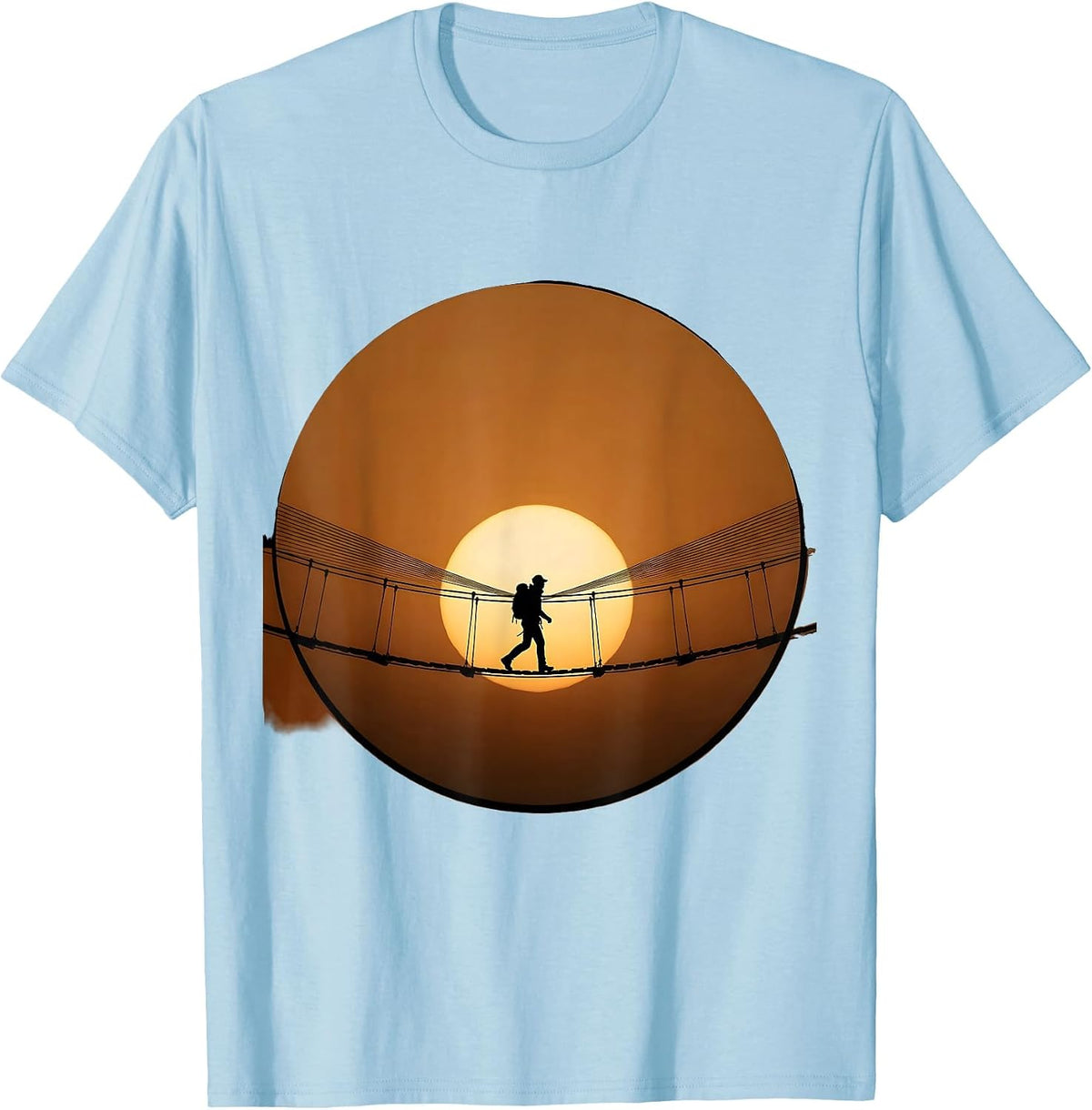 Men's Rope Bridge Hiker Sunset Adventure Graphic T-Shirt - Baby Blue