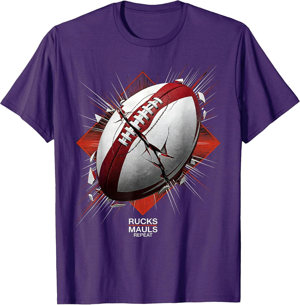 Rucks Mauls Repeat Rugby Graphic Design T-Shirt - Purple
