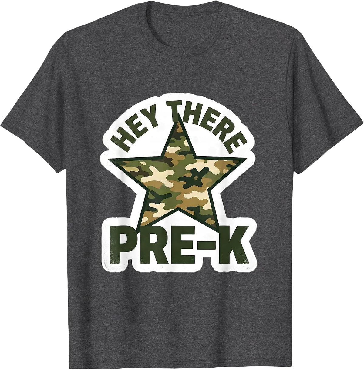 Hey There, Pre-K Camo Back To School Boy Teacher First Day T-Shirt - Dark Heather Grey