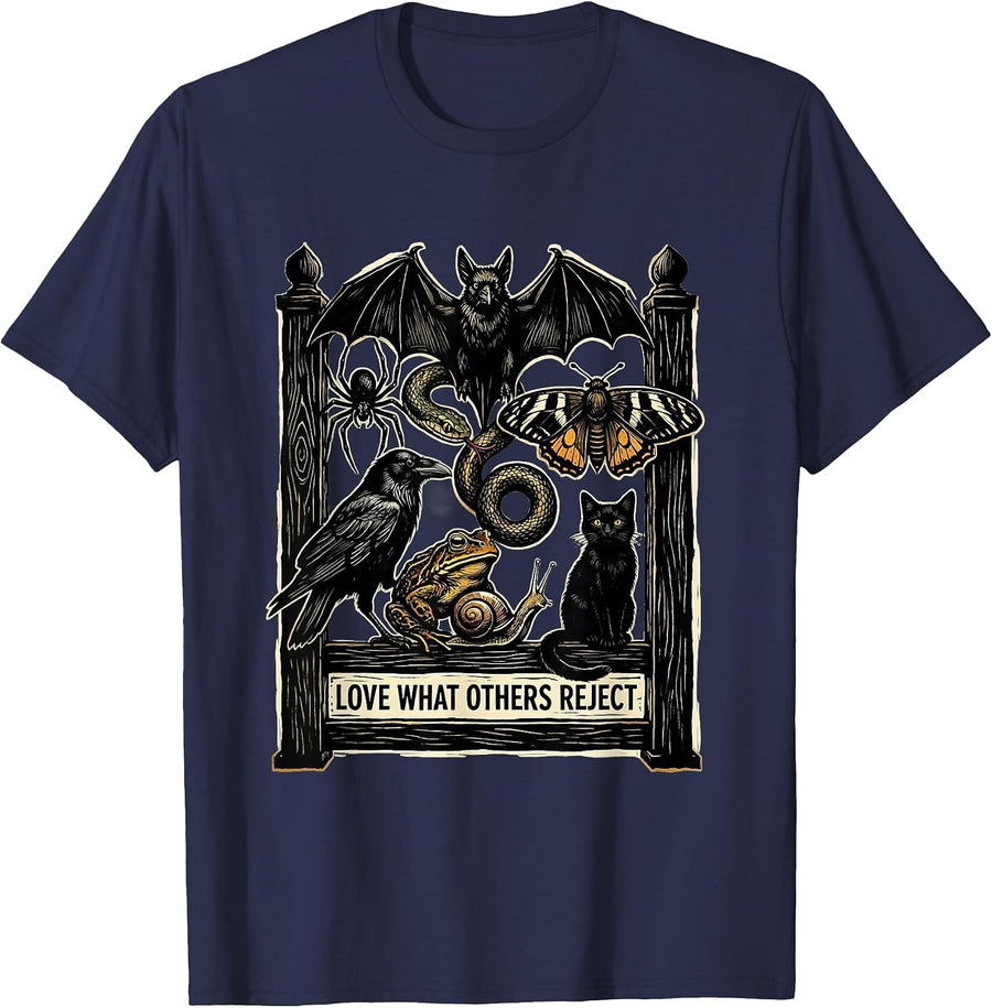 Love What Others Reject Linocut Misunderstood Creature Lover T-Shirt - Navy Blue