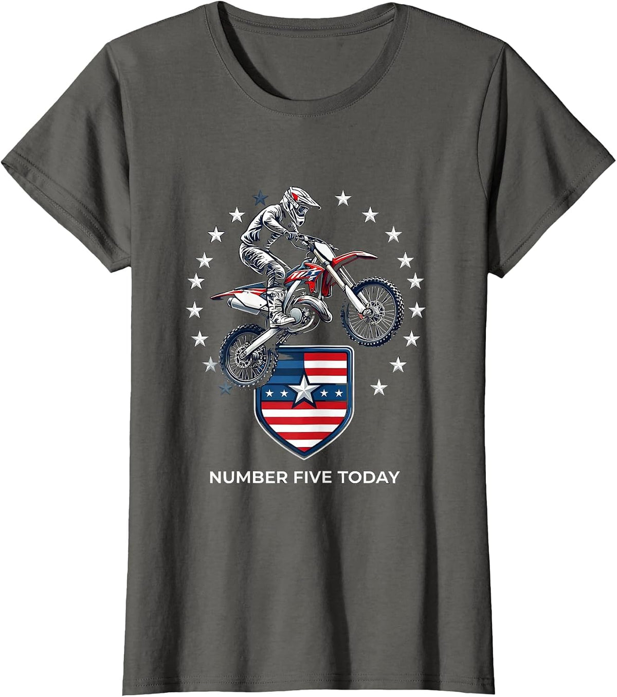 Women's Number Five Today Patriotic Kids Dirt Bike Birthday T-Shirt - Asphalt Grey