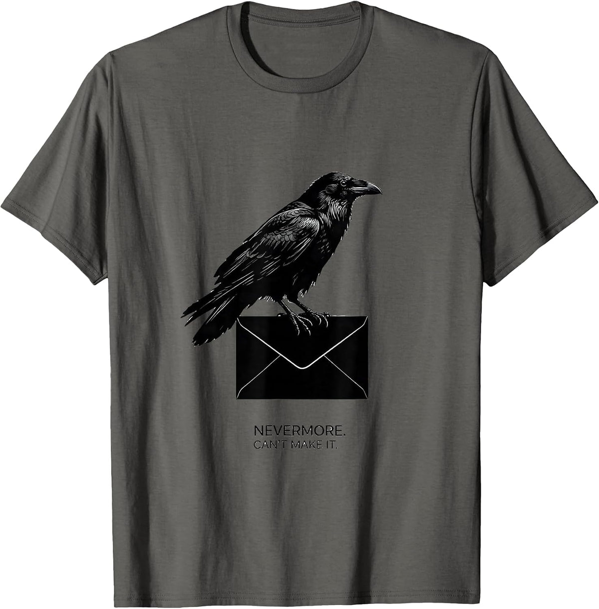 Men's Nevermore Can't Make It Minimalist Gothic Edgar Allan Poe T-Shirt - Asphalt Grey
