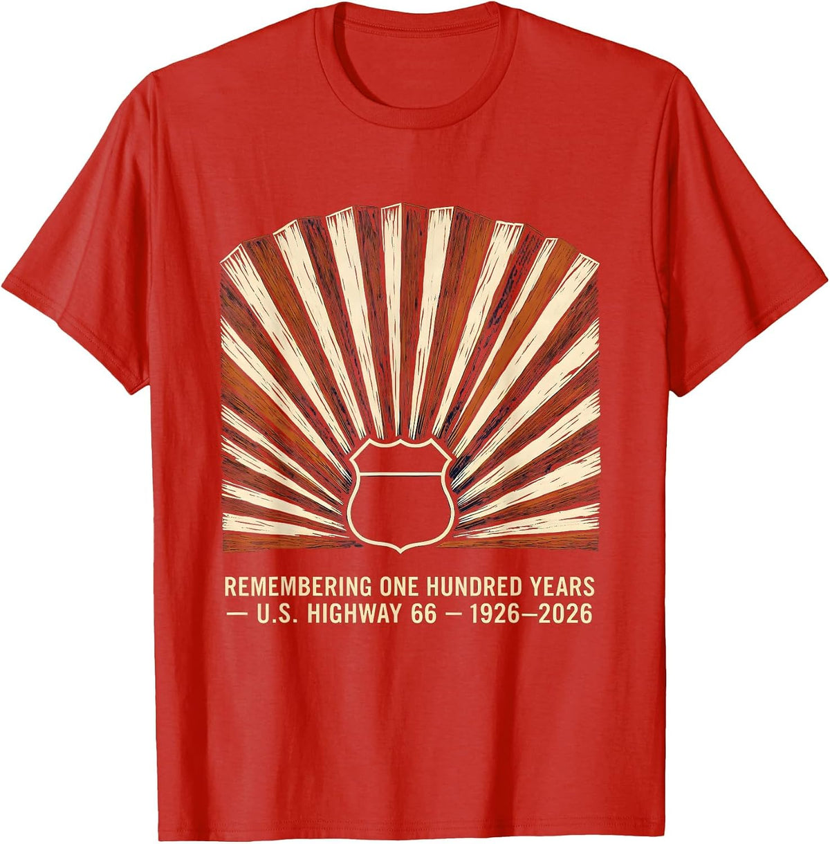 Men's Remembering One Hundred Years — U.S. Highway 66 — 1926-2026 T-Shirt - Red