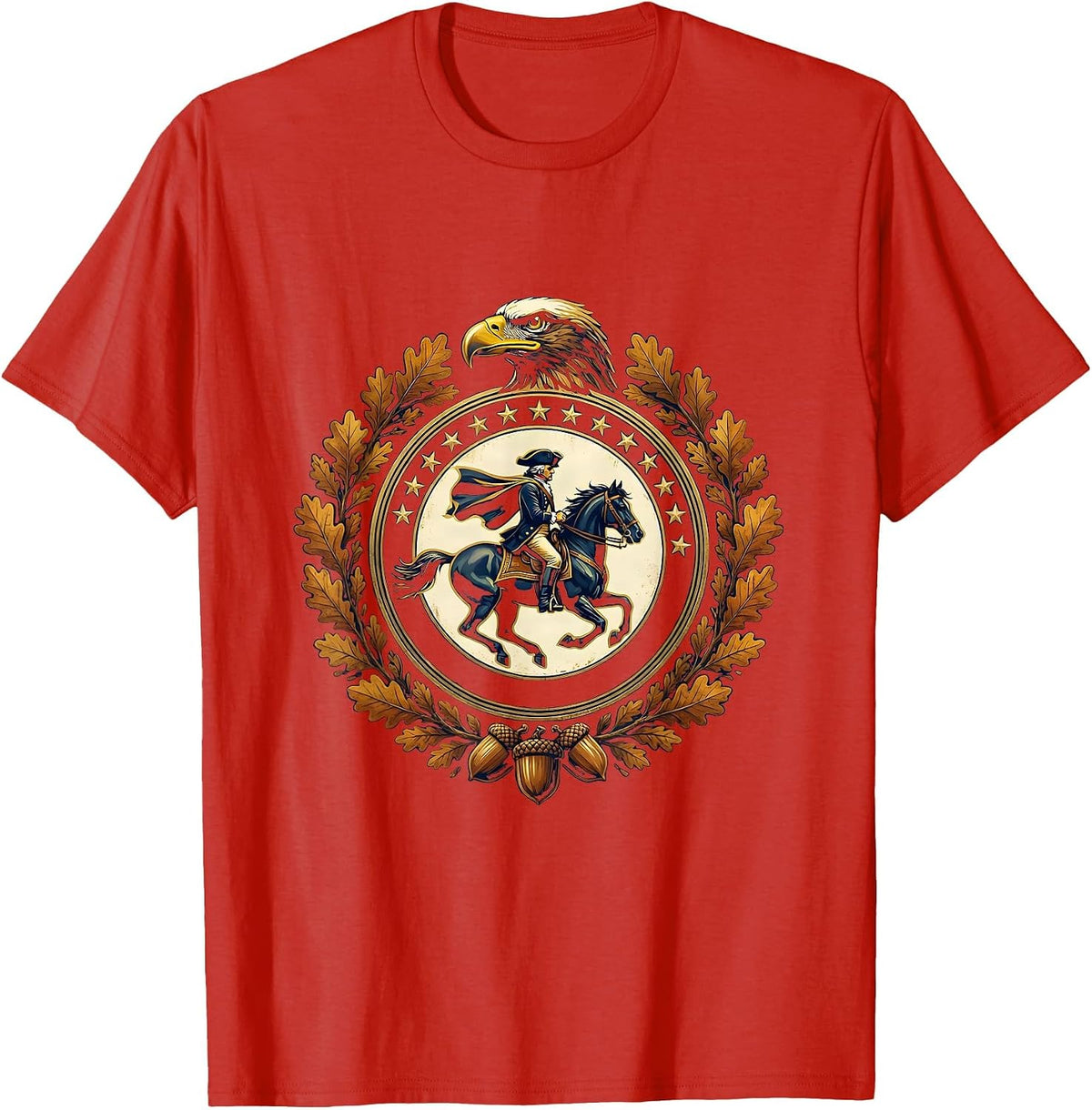 Men's 250th Anniversary USA Patriot Riding Horse Fall Forest T-Shirt - Red